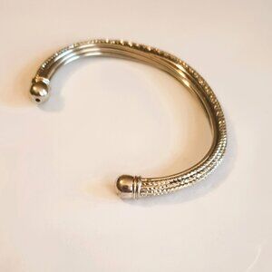 ATI Etched Twisted Cuff Bracelet 6.75" Silver Tone Diamond Cut